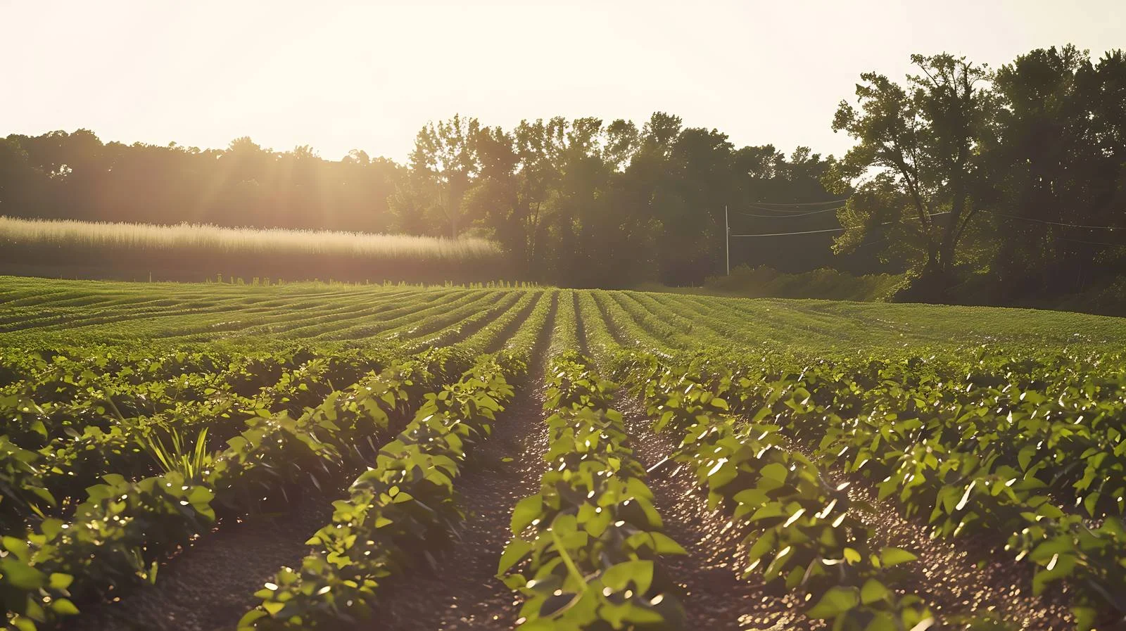 Soybean Field Surrounded by Trees at Dusk — free download from Dotvec