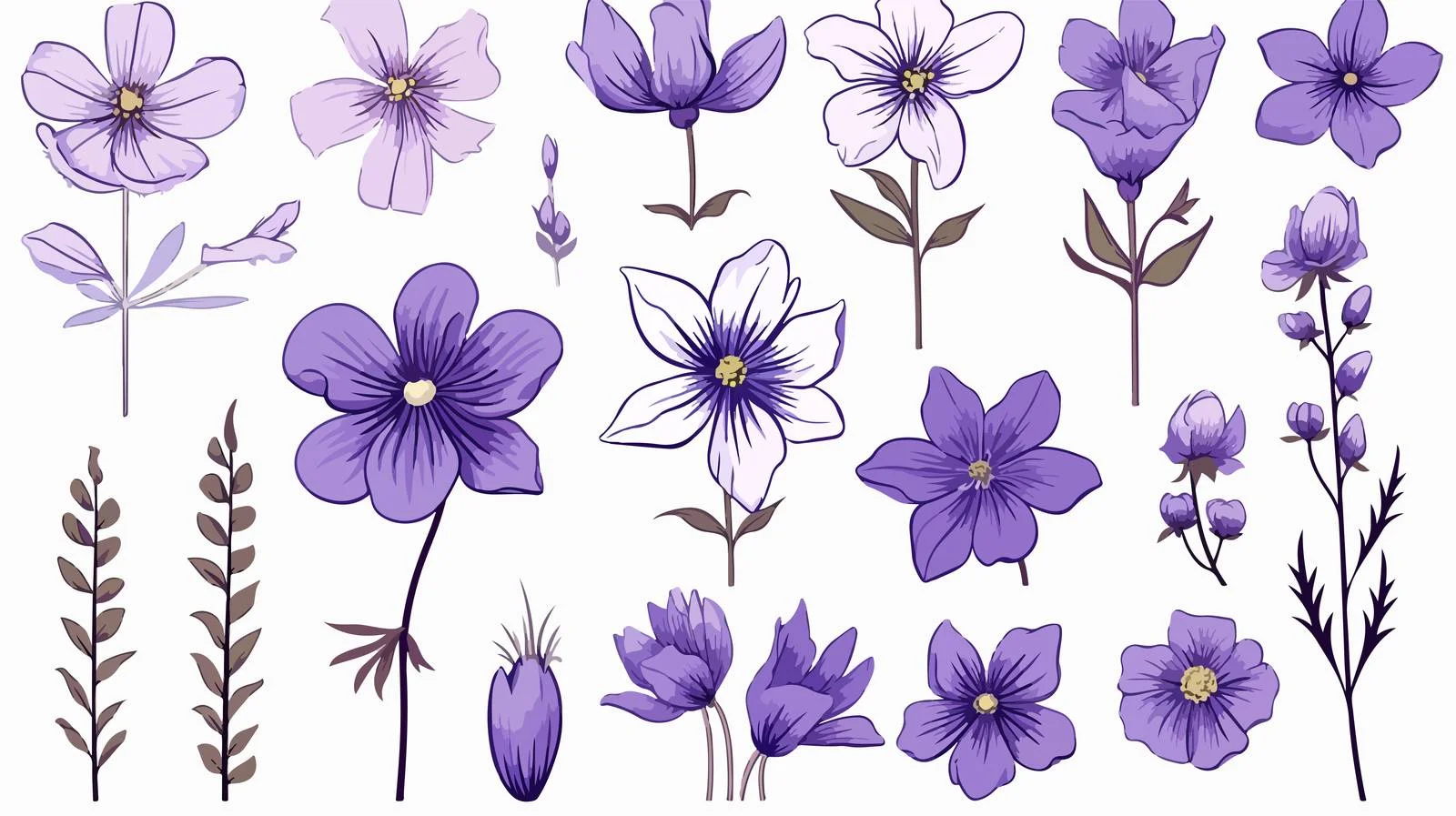 Violet Flower Sketch Vector Garden Set — free download from Dotvec