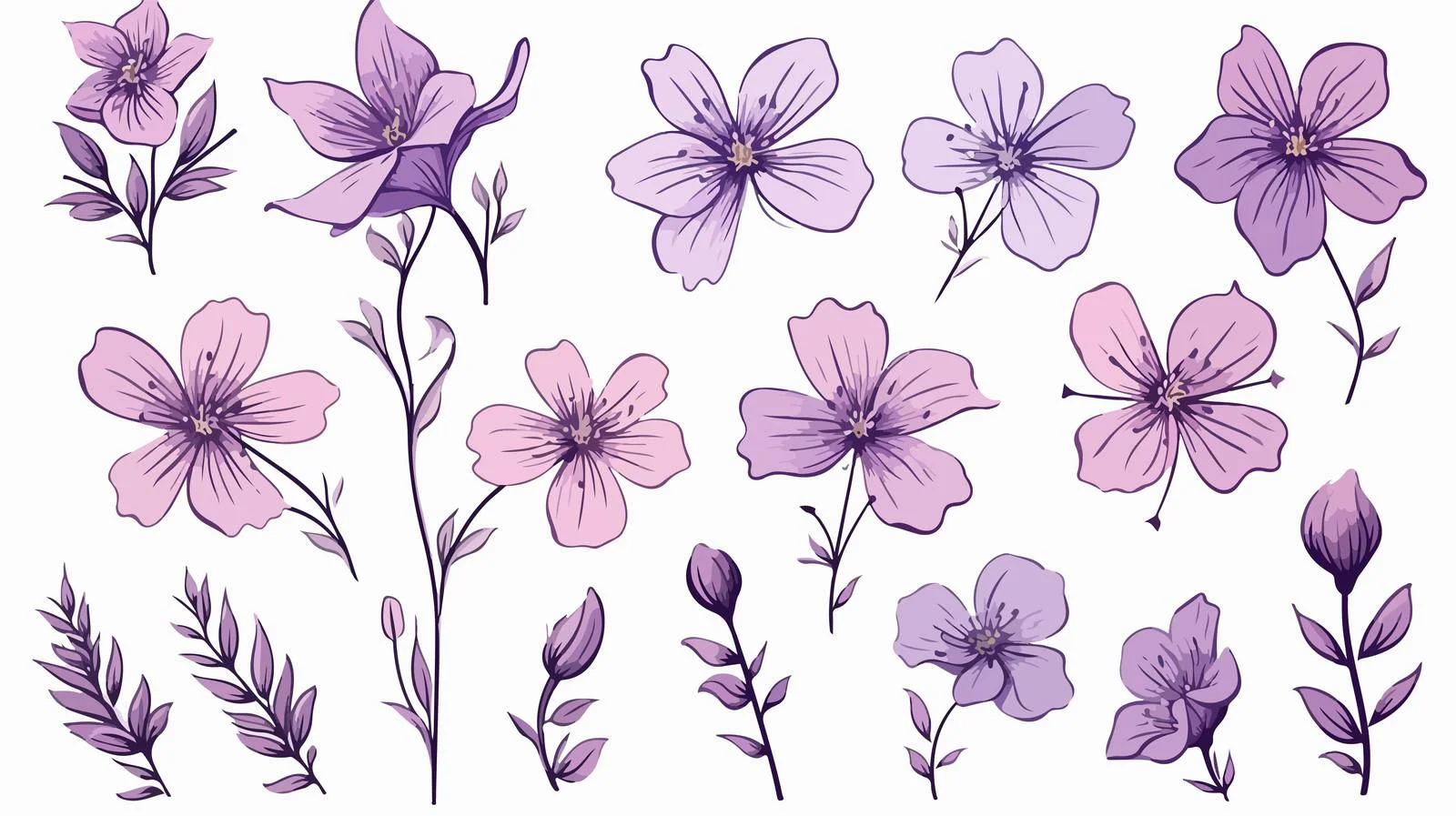Violet Flower Sketch Vector Garden Set — free download from Dotvec
