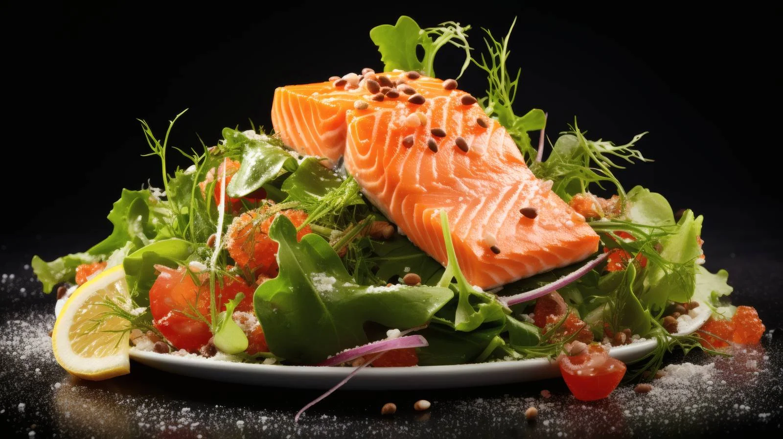 Gourmet Salmon Steak with Leafy Salad — free download from Dotvec