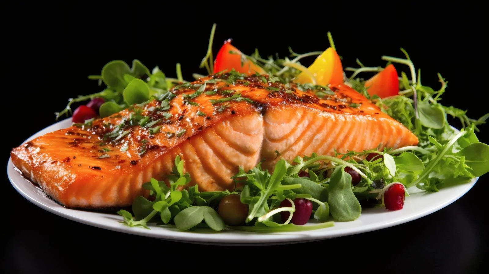 Fresh Salmon Steak and Green Salad — free download from Dotvec