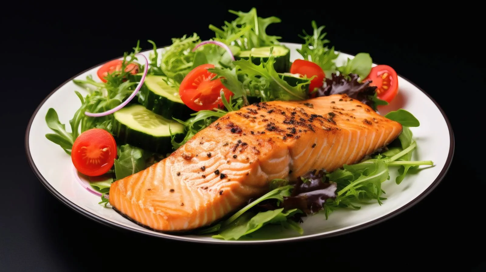 Fresh Salmon Fish Steak with Green Salad — free download from Dotvec