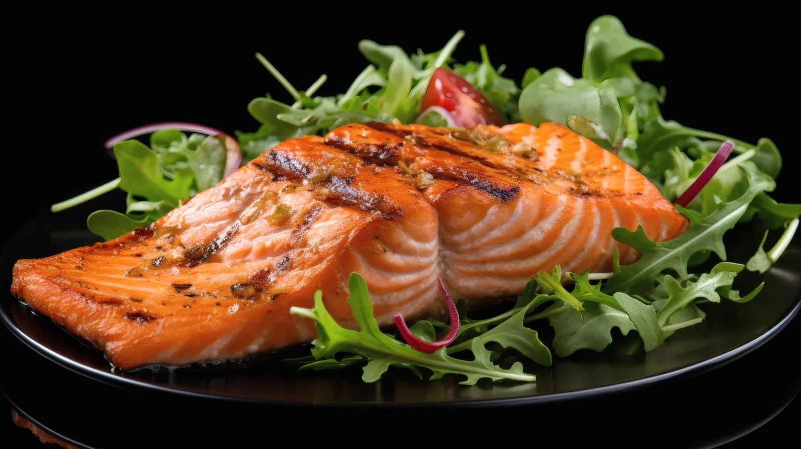 Fresh Salmon Fish Steak and Leafy Salad — free download from Dotvec