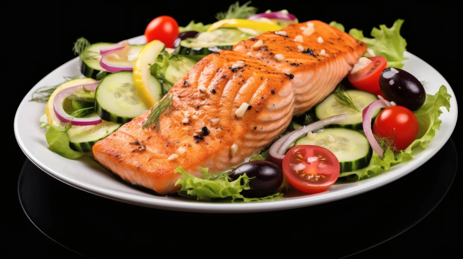 Delicious Salmon Fish Steak Greek Salad — free download from Dotvec