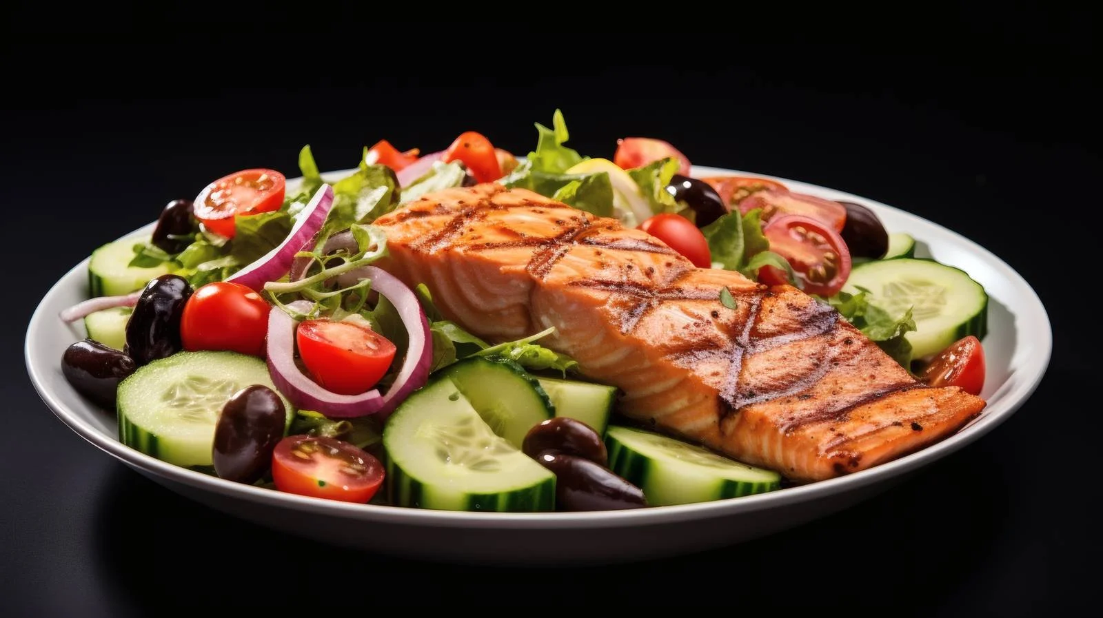 Succulent Salmon Steak and Greek Salad — free download from Dotvec