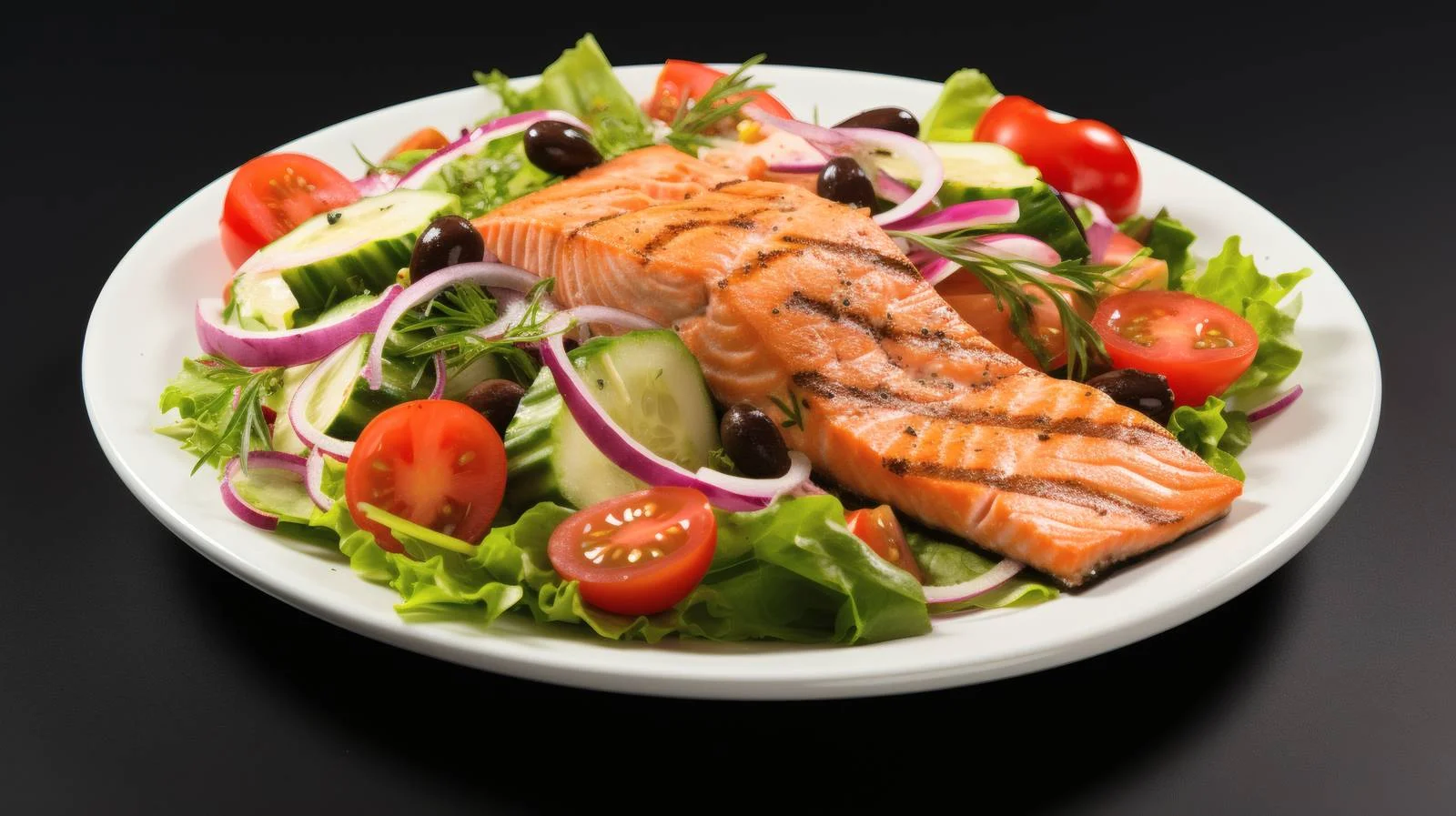 Gourmet Salmon Steak with Greek Salad — free download from Dotvec