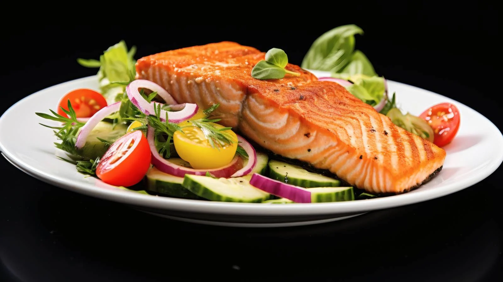Gourmet Salmon Steak with Greek Salad — free download from Dotvec
