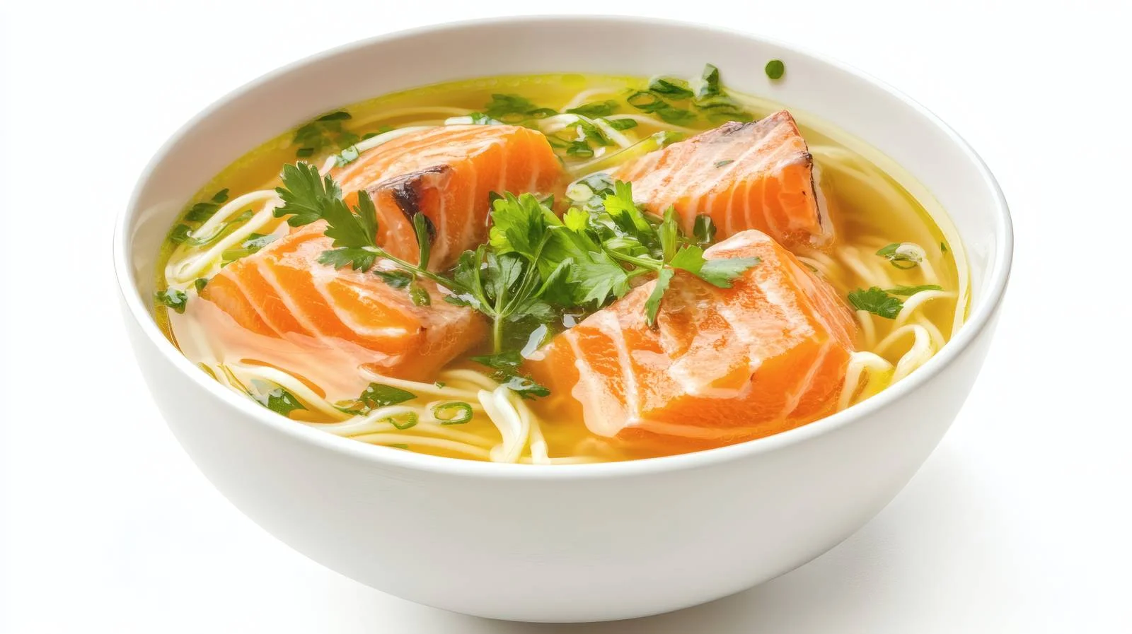 Savory Salmon Soup and Noodles on White — free download from Dotvec