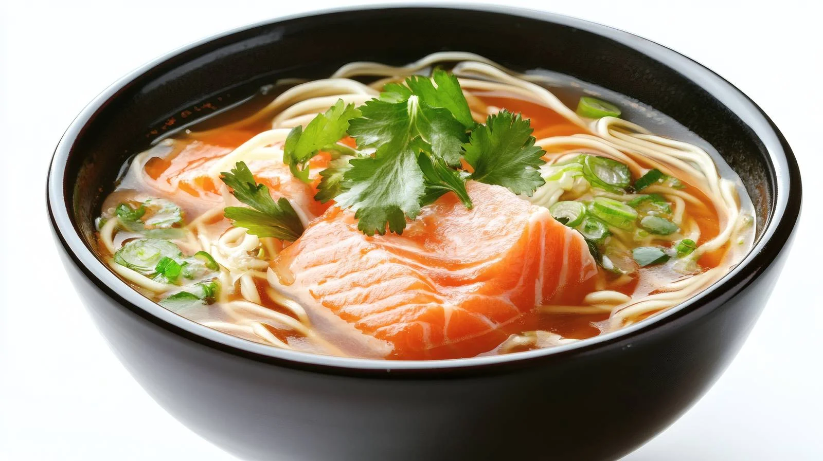 Delicious Salmon Noodle Soup on White — free download from Dotvec