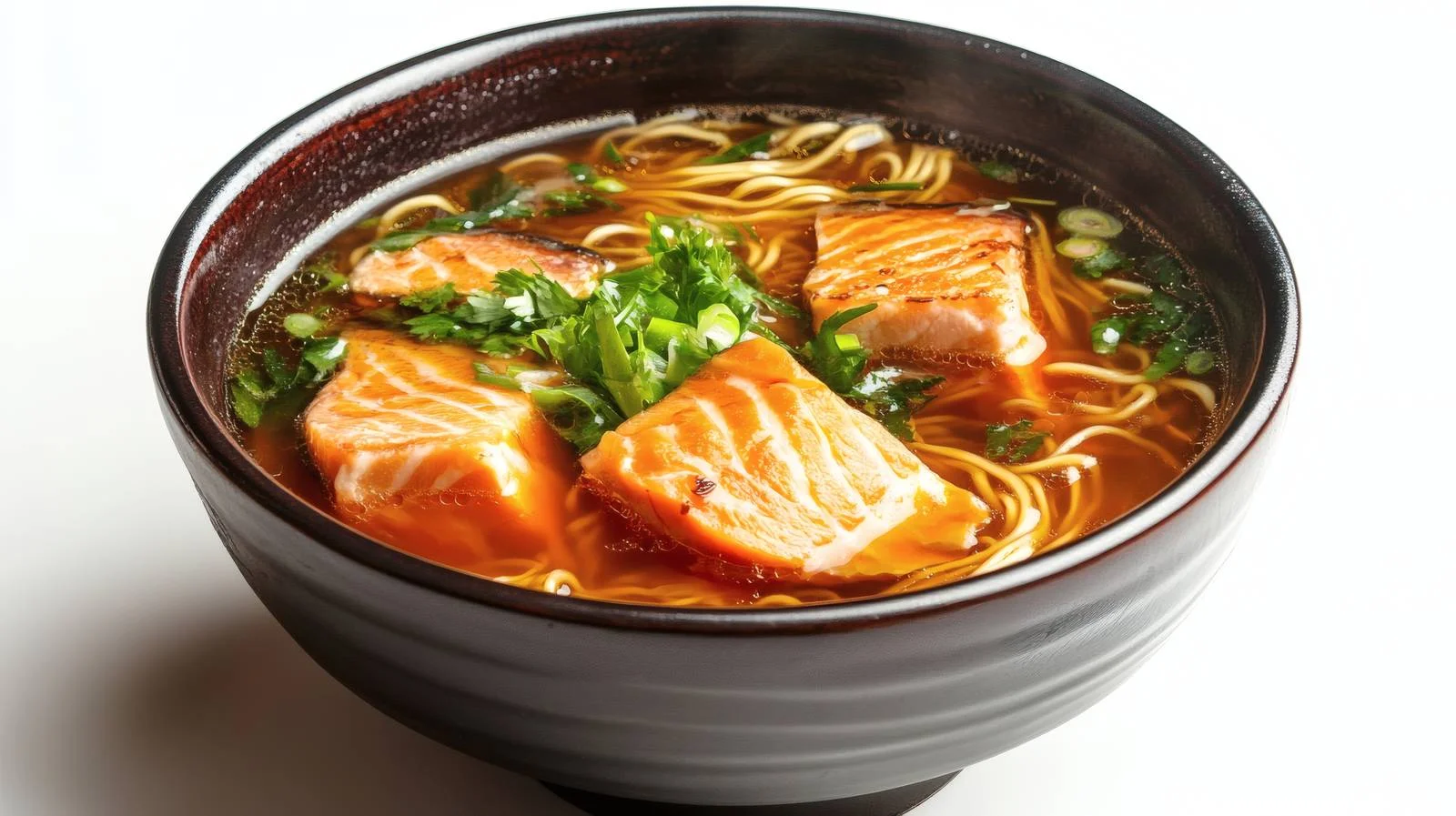 Exquisite Salmon Soup with Noodles on White — free download from Dotvec