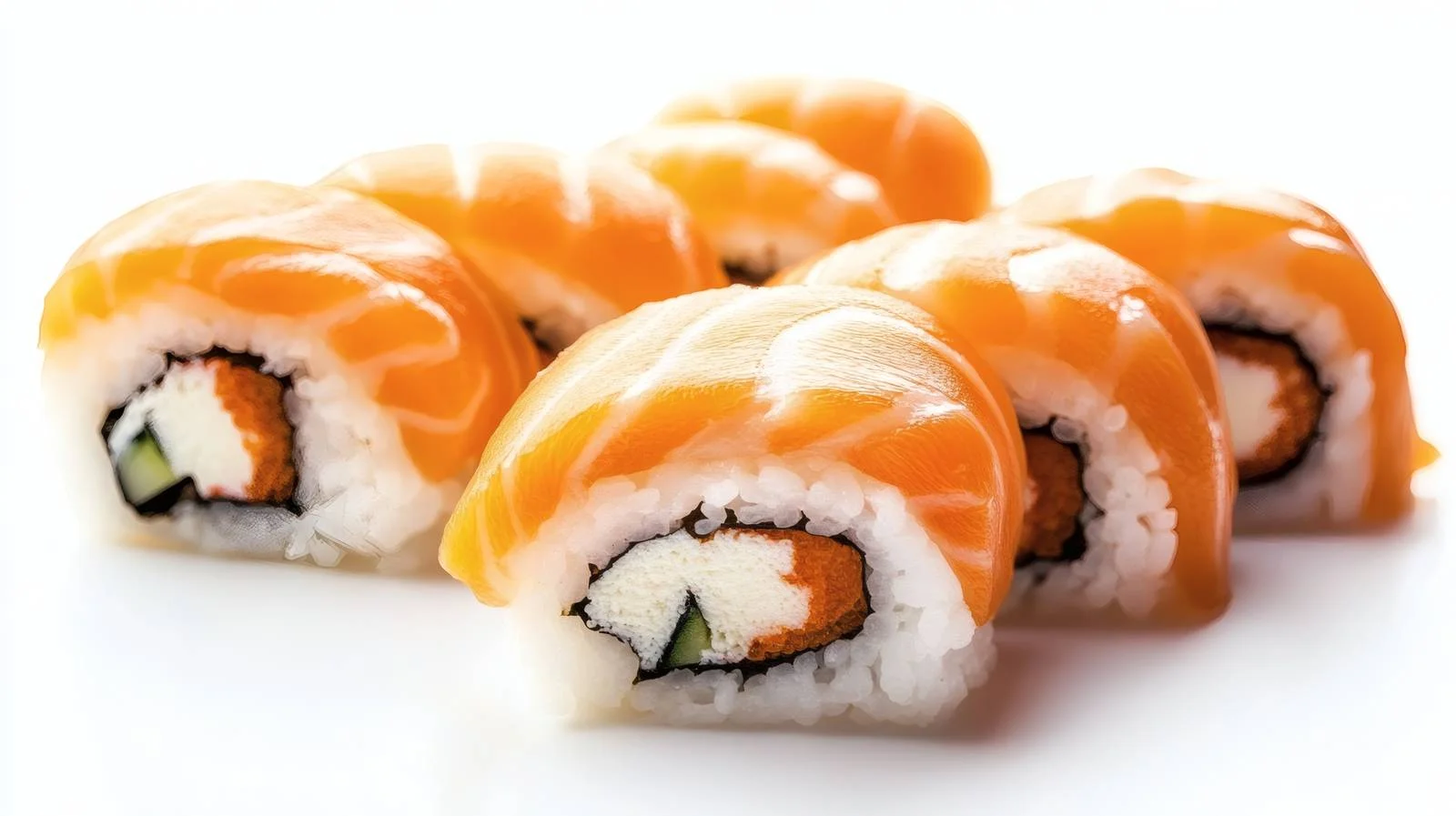 Delicious Salmon Sushi Rolls on White Background — free download from Dotvec