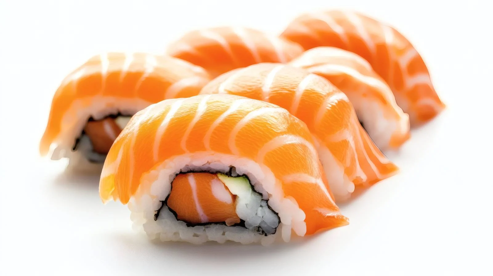 Delicious Salmon Sushi Rolls on White — free download from Dotvec
