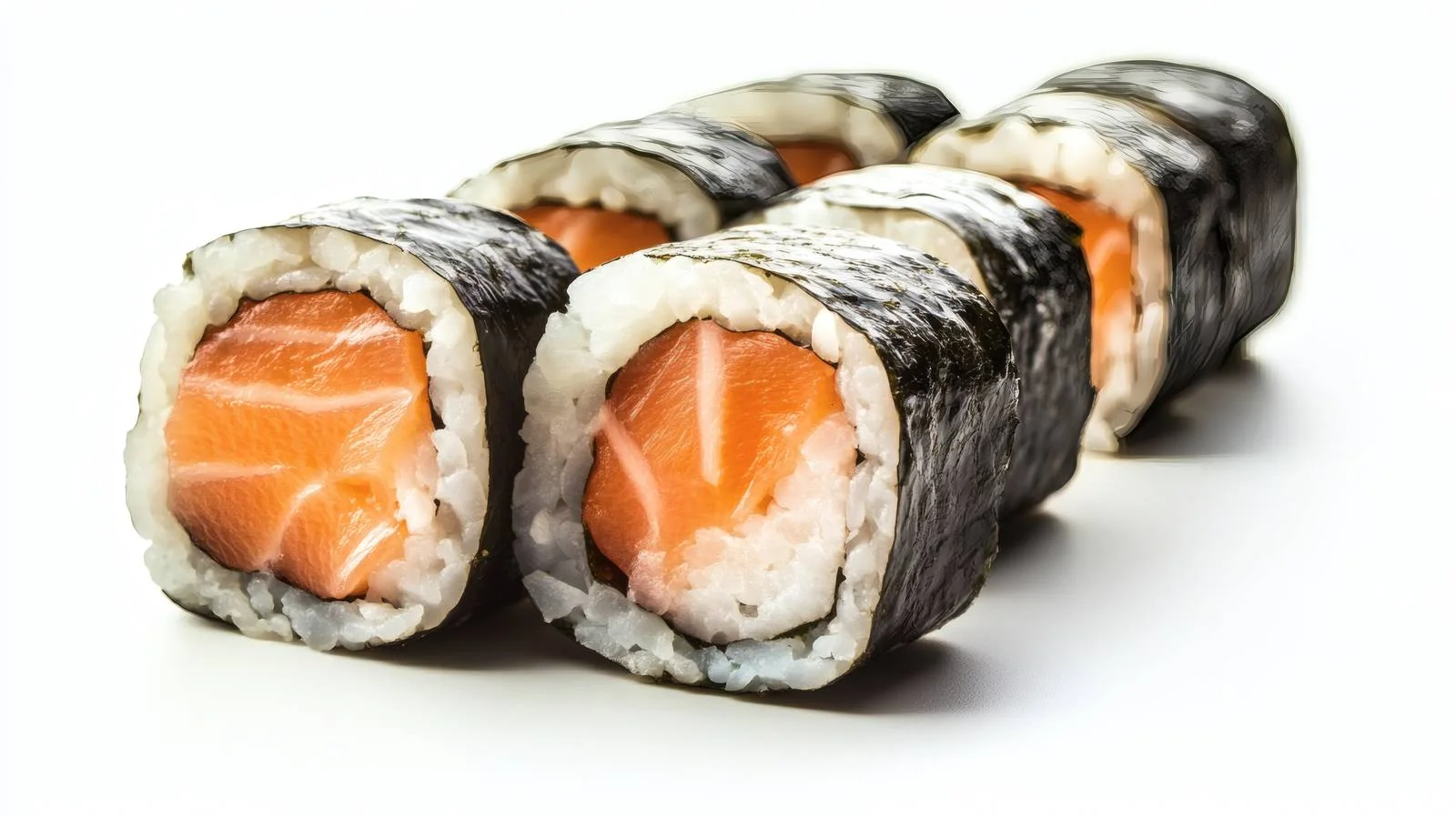 Elegant Salmon Sushi Rolls on White — free download from Dotvec