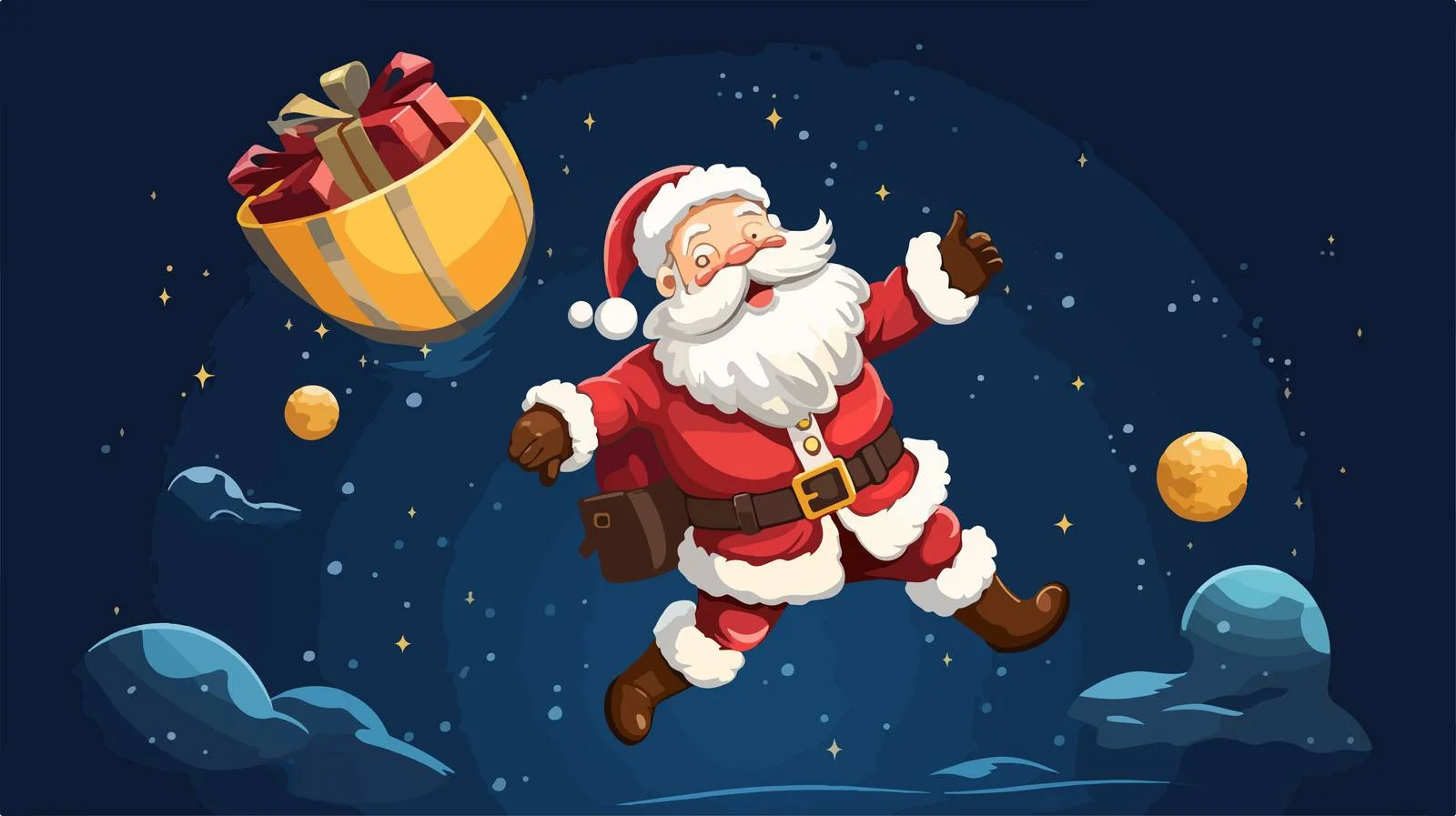 Santa on Moon with Floating Gift Boxes — free download from Dotvec