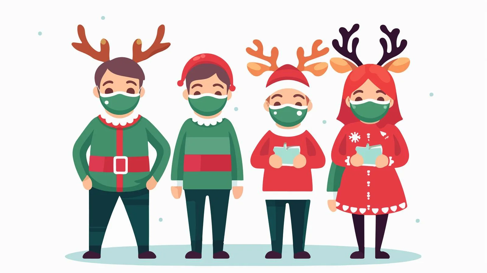 Festive Characters in Masks Maintain Distance — free download from Dotvec