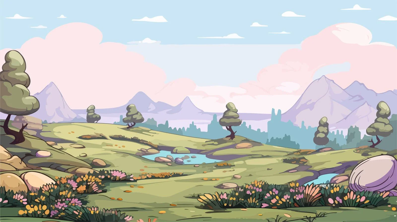 Easter Egg Landscape Vector Cartoon — free download from Dotvec