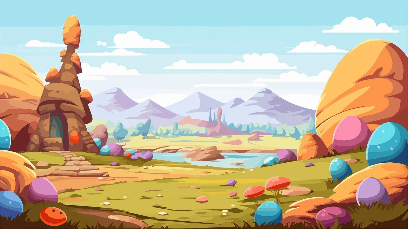 Easter Egg Landscape Cartoon Vector Illustration — free download from Dotvec