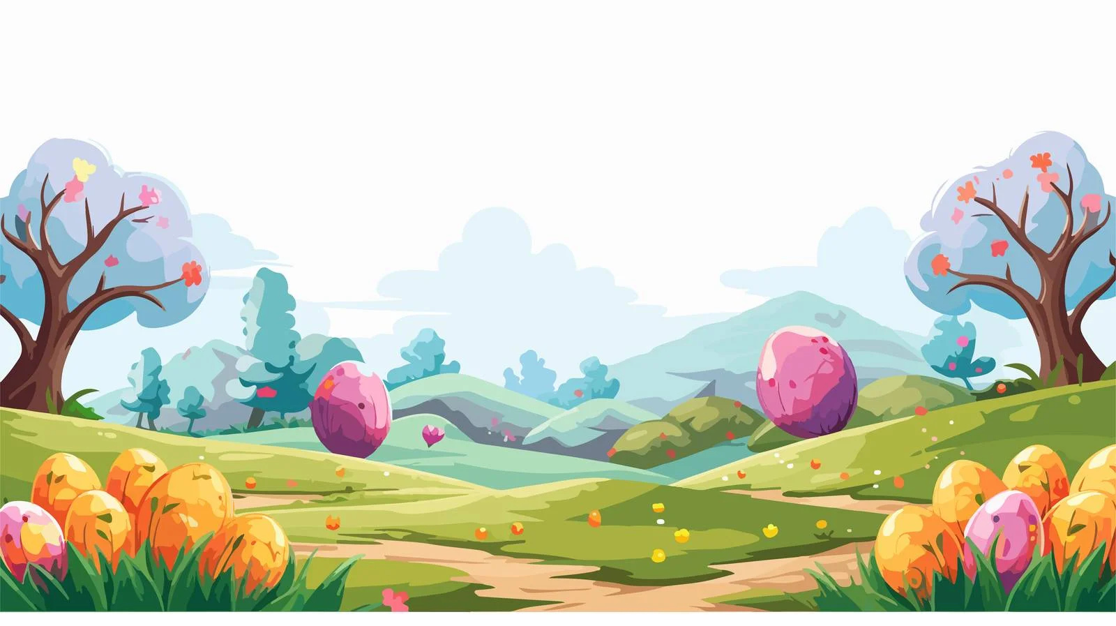 Easter Egg Landscape Vector Cartoon — free download from Dotvec