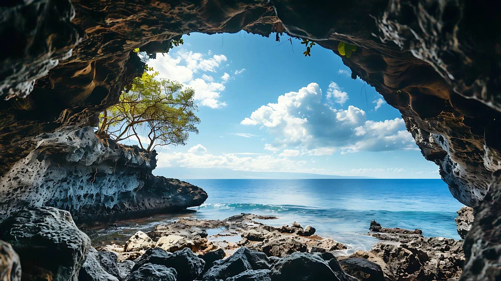 Ocean's Cave View Framed by Sky — free download from Dotvec