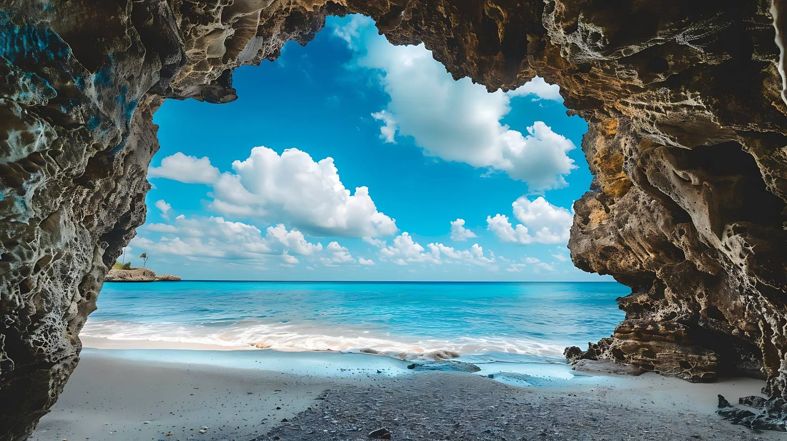 Majestic ocean view framed by cave — free download from Dotvec