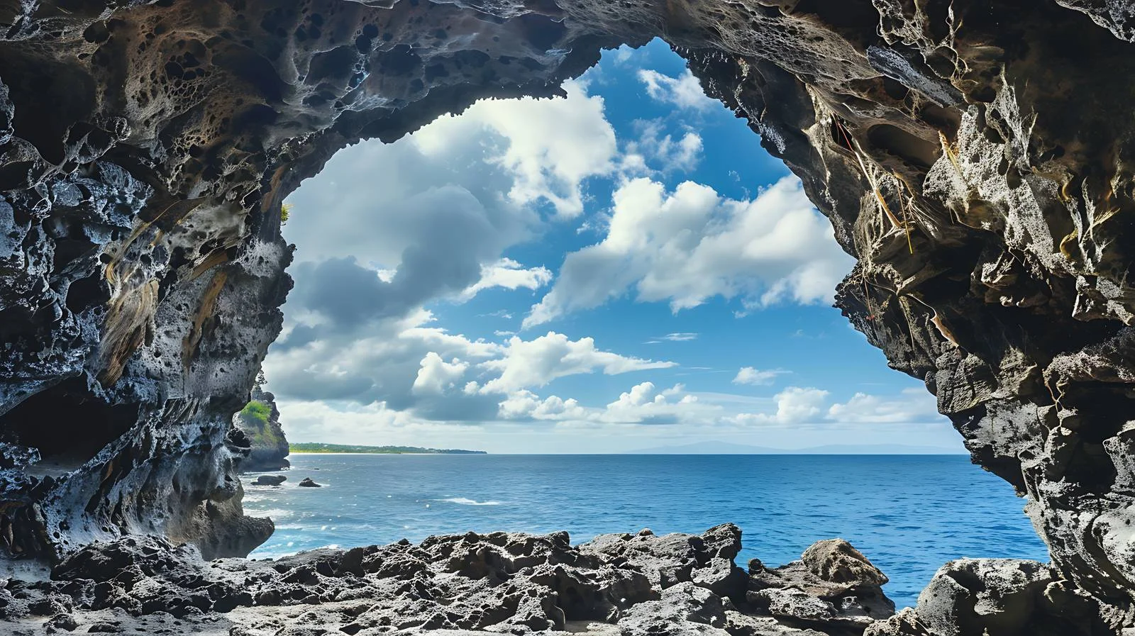 Majestic sea view framed by coastal cave — free download from Dotvec
