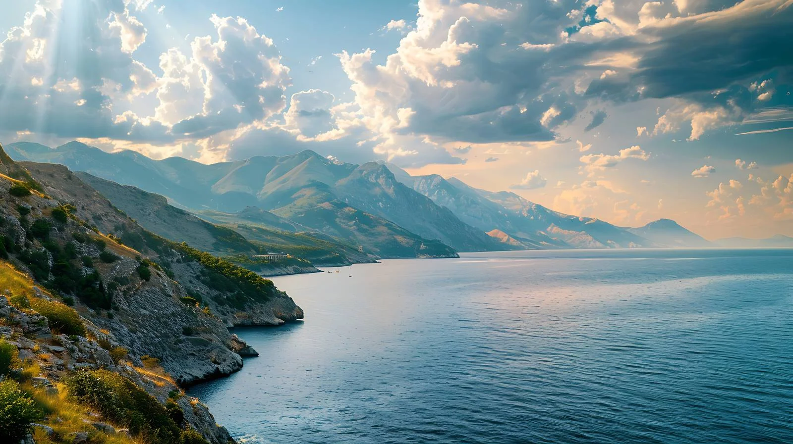 Majestic Sea and Mountain Landscape Under Cloudy Sky — free download from Dotvec