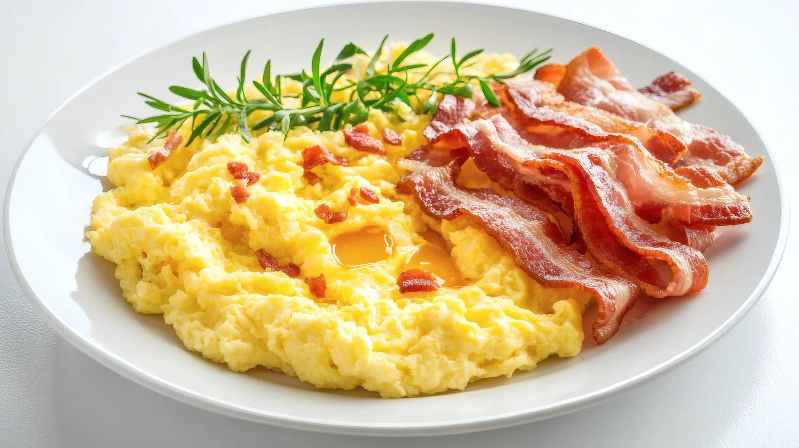Delicious Scrambled Eggs with Bacon Plating — free download from Dotvec