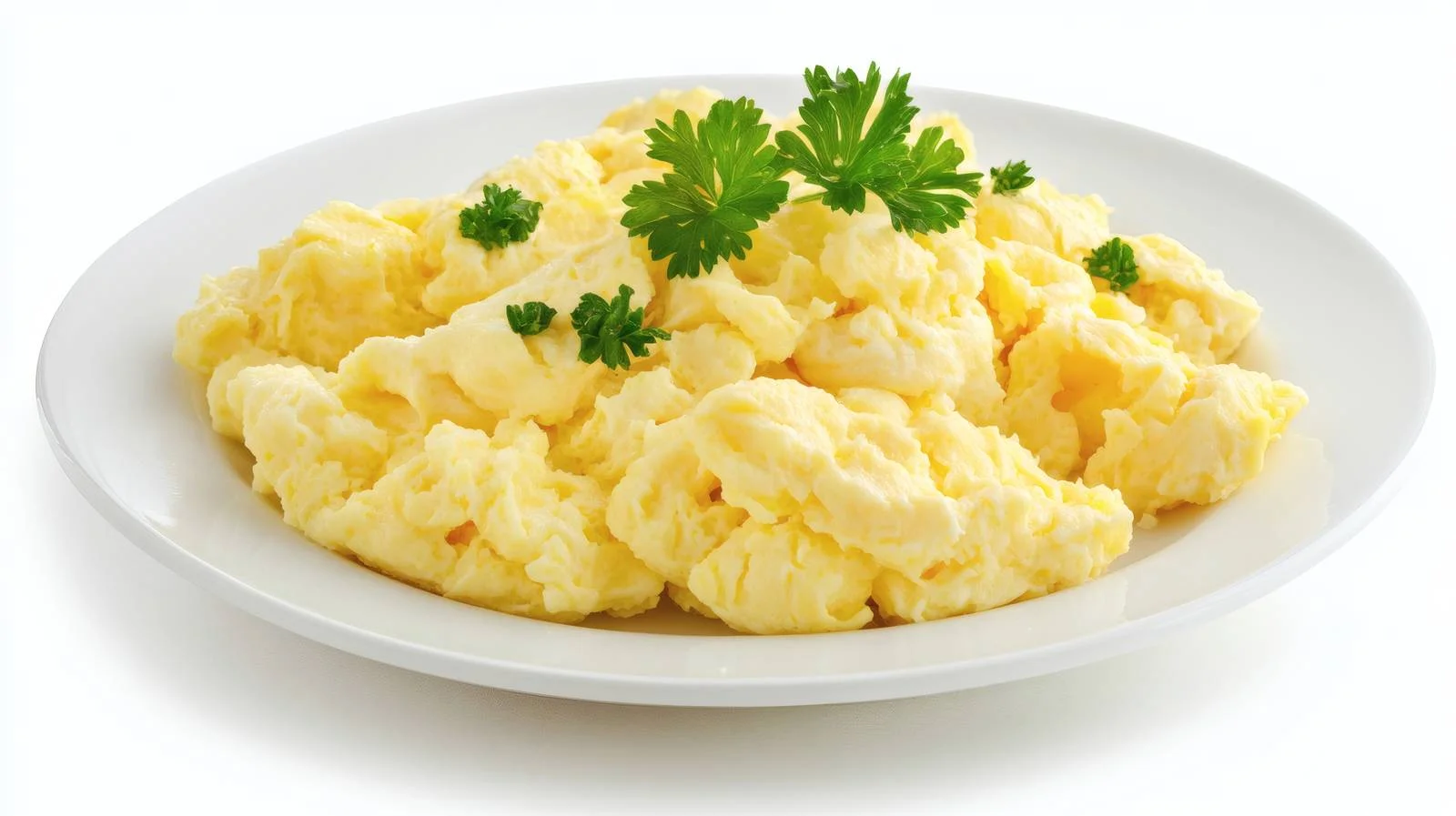 Scrambled Eggs on White Plate, White Background — free download from Dotvec
