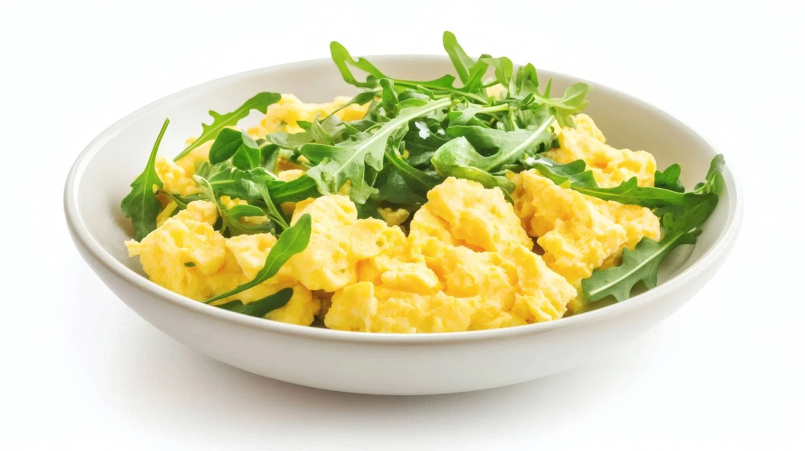 Delicious Scrambled Eggs Arugula White Background — free download from Dotvec