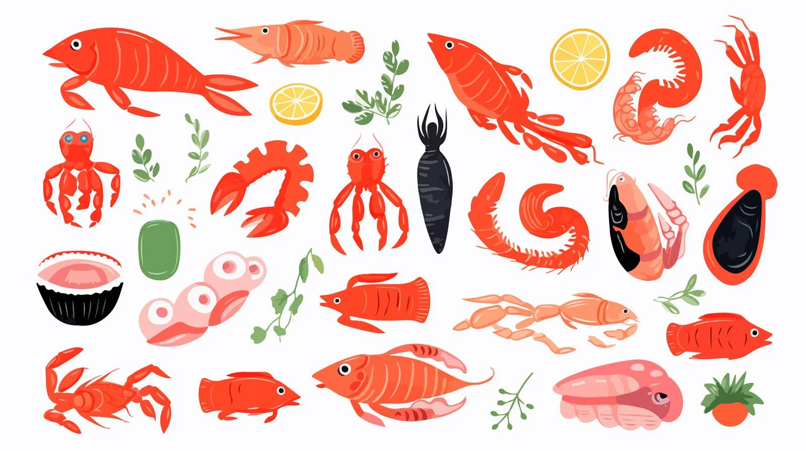 Hand-drawn Seafood Vector Set — free download from Dotvec