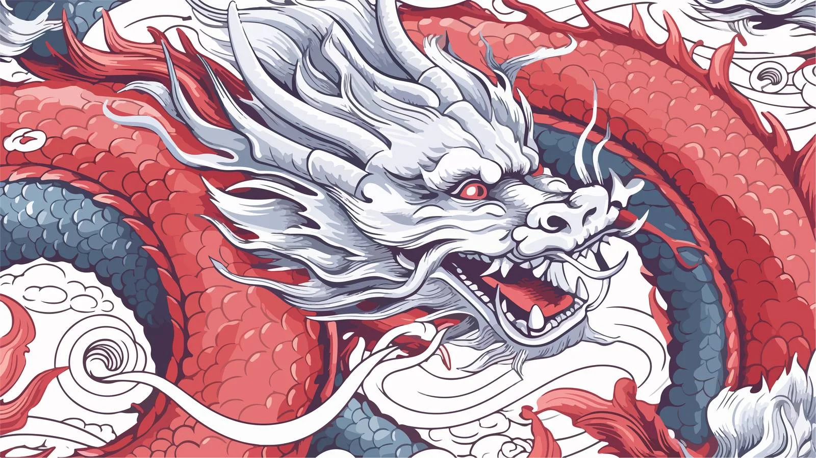 Japanese Dragons Outline Pattern — free download from Dotvec