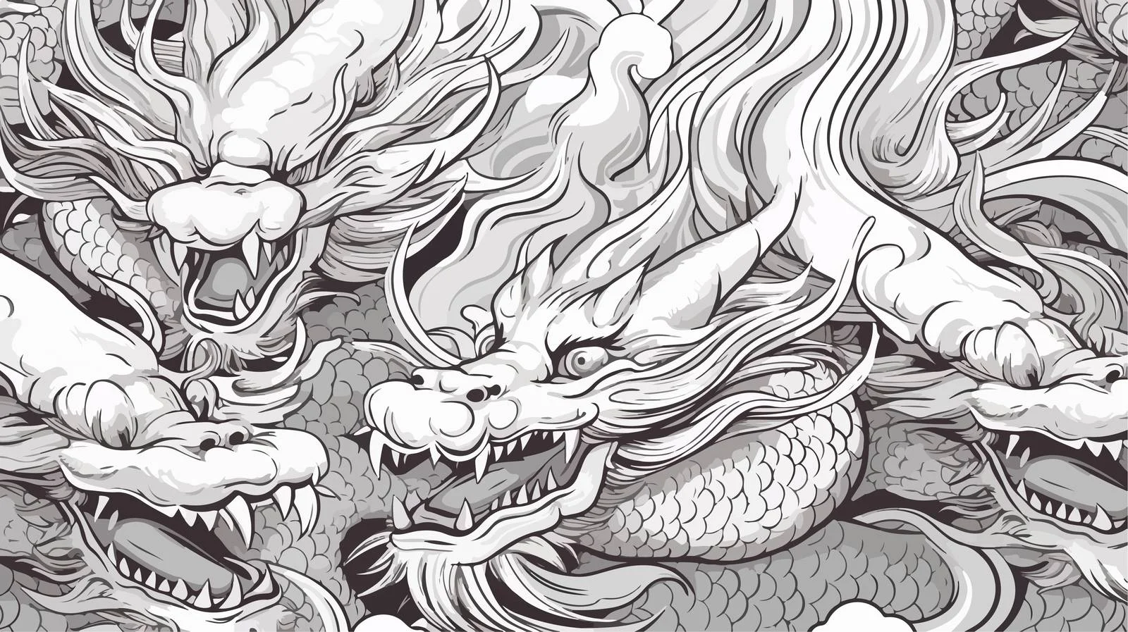Japanese Dragon Outline Pattern — free download from Dotvec