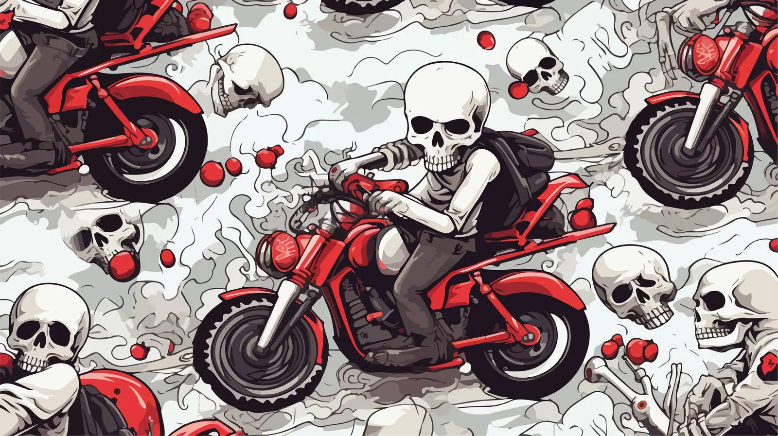 Skeleton Motorcycle Seamless Pattern — free download from Dotvec