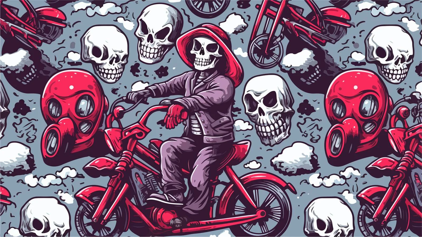 Skeleton Motorcycle Seamless Pattern — free download from Dotvec