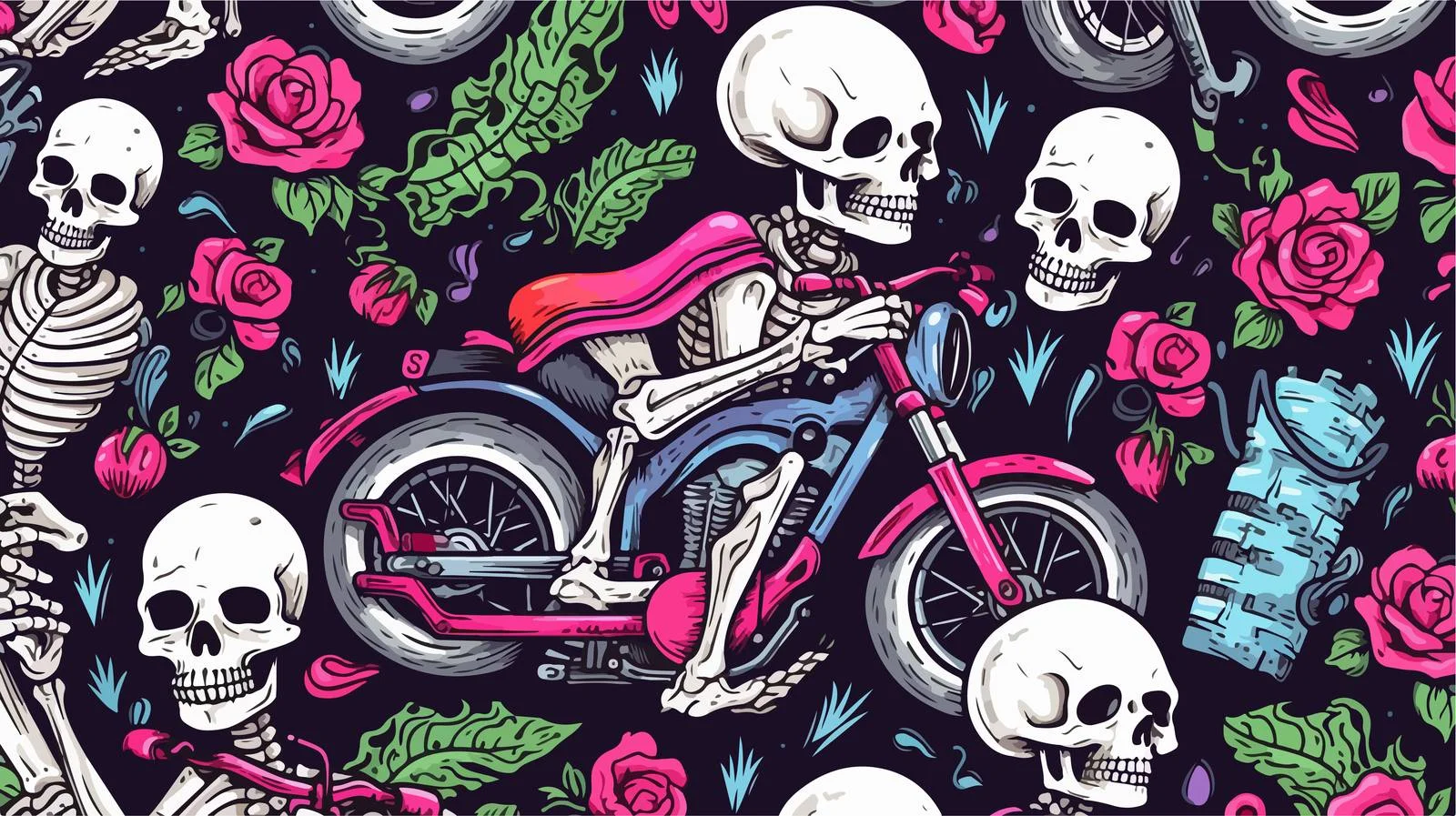 Skeleton Motorcycle Seamless Pattern — free download from Dotvec