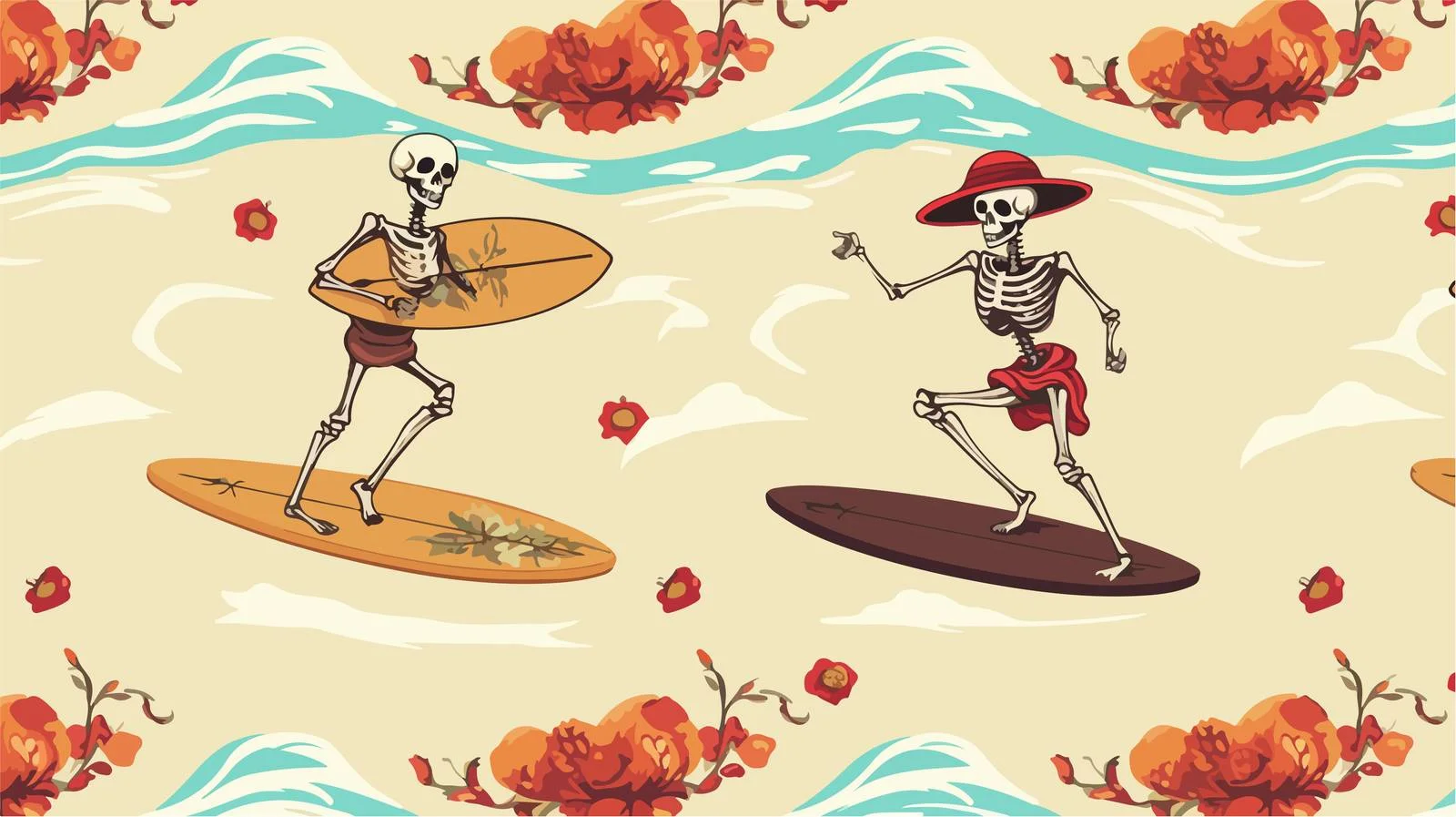 Skeleton Surfboard Pattern — free download from Dotvec
