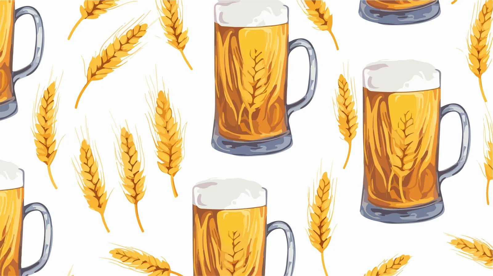 Beer Mugs and Spikelets Seamless Pattern — free download from Dotvec