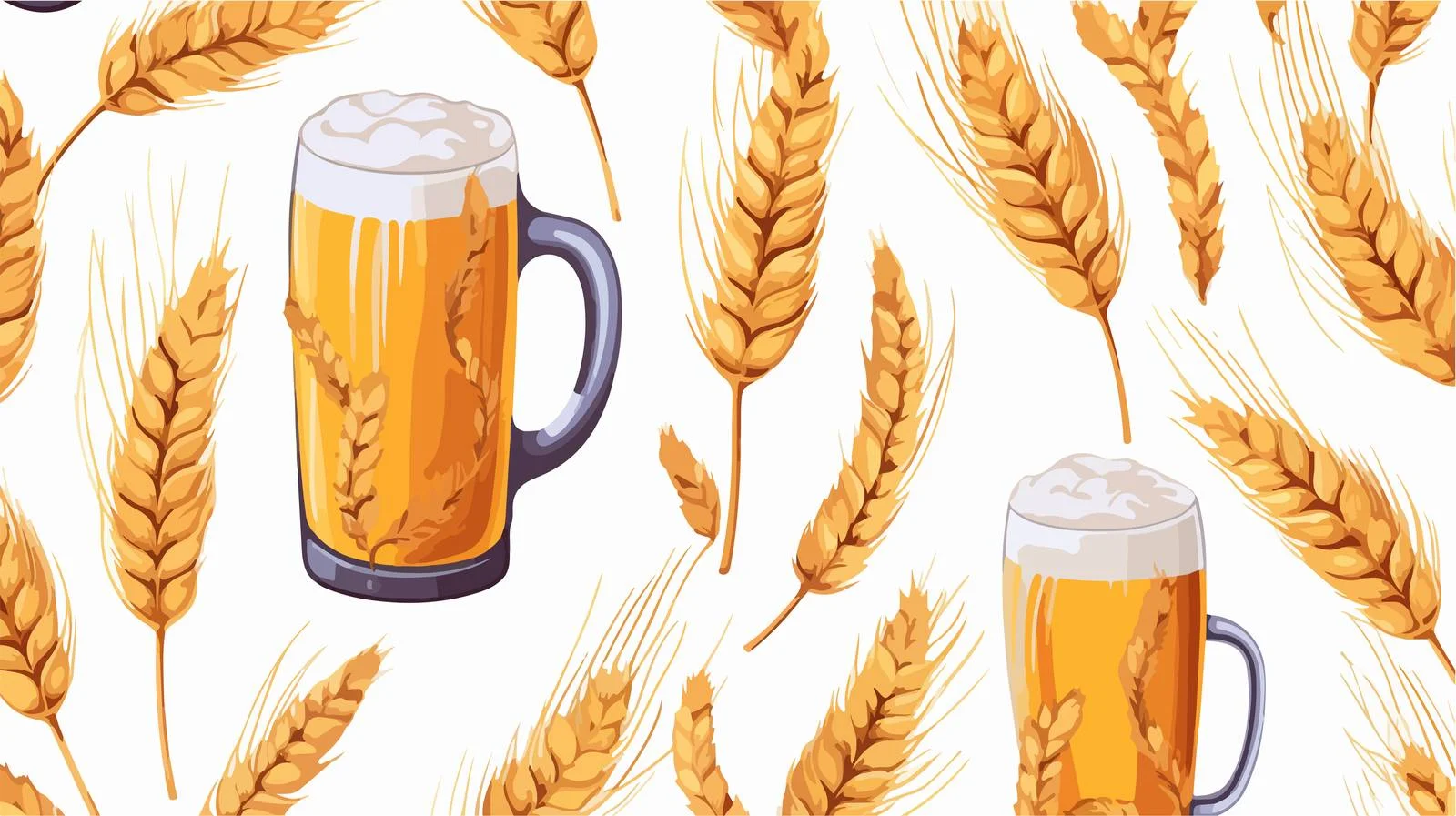 Beer Mugs Spikelets Seamless Pattern — free download from Dotvec
