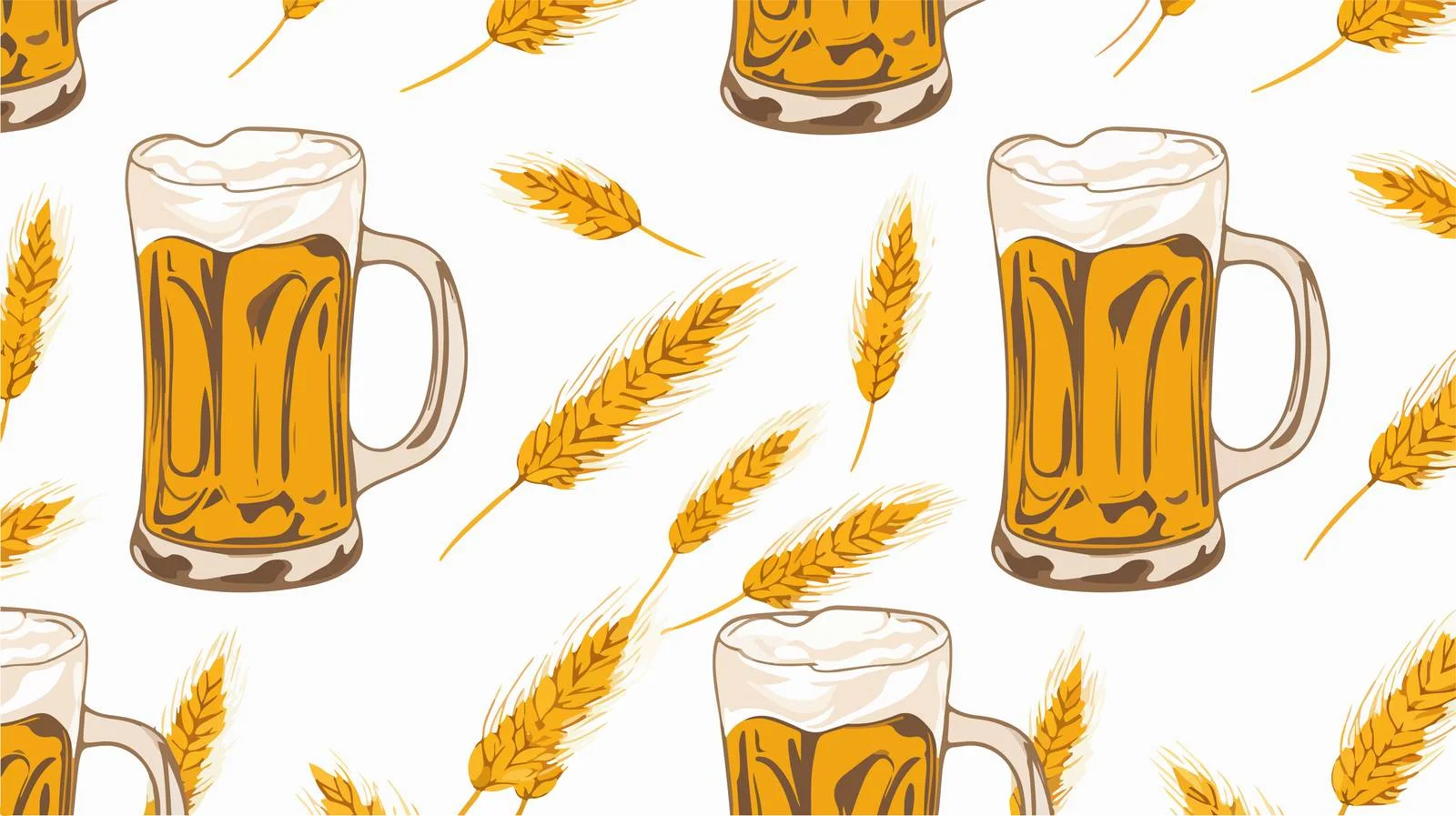 Beer Mugs and Spikelets Seamless Pattern — free download from Dotvec