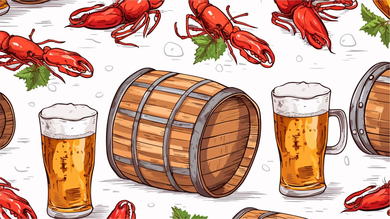 Beer Mugs and Crayfish Pattern – free crayfish image from Dotvec