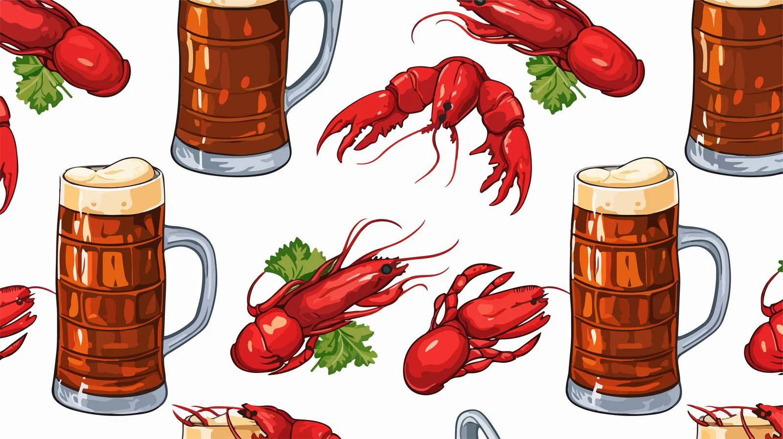 Beer Pattern with Barrels and Crayfish – free crayfish image from Dotvec
