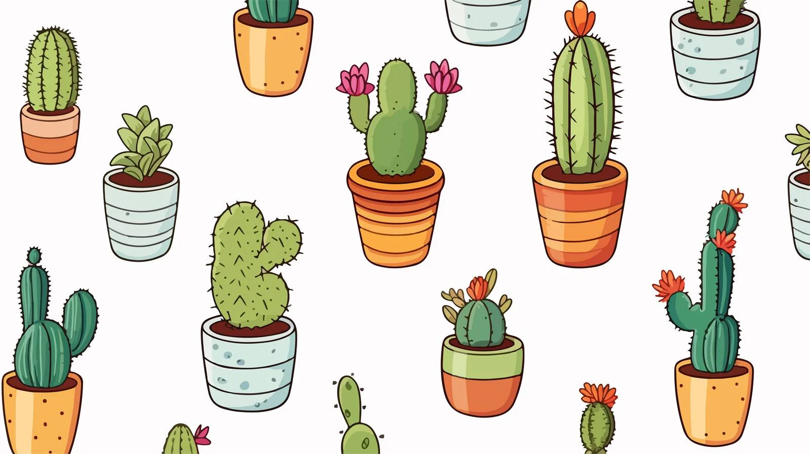 Cacti Doodle Pattern in Pots — free download from Dotvec