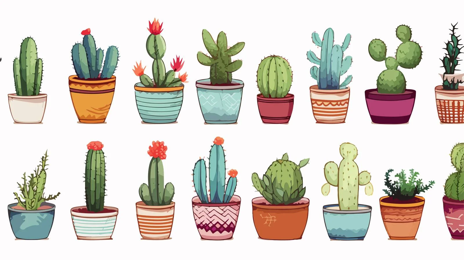 Cacti in Pots Doodle Pattern — free download from Dotvec