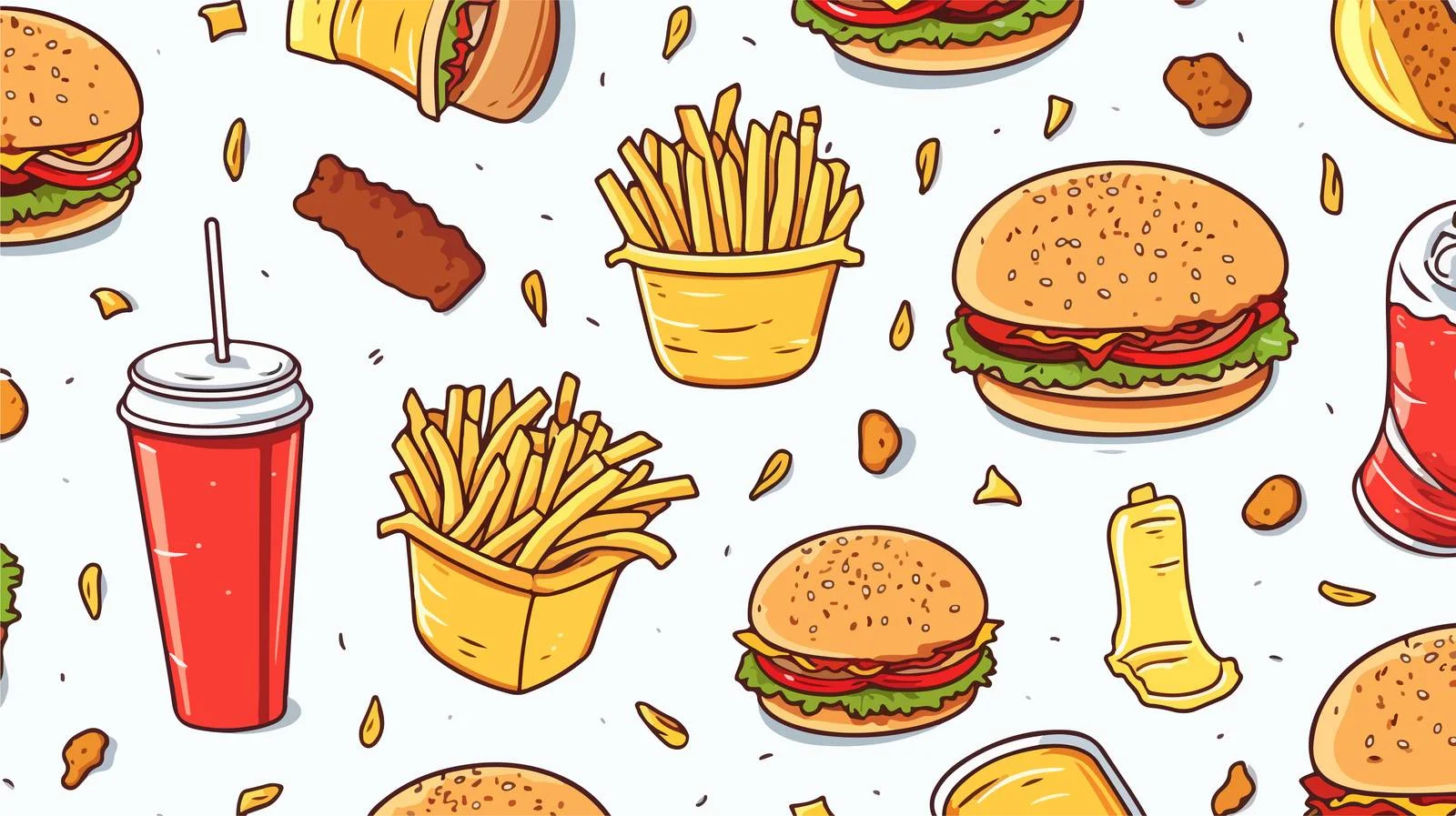 Character Mascot Burger and Fries Pattern — free download from Dotvec