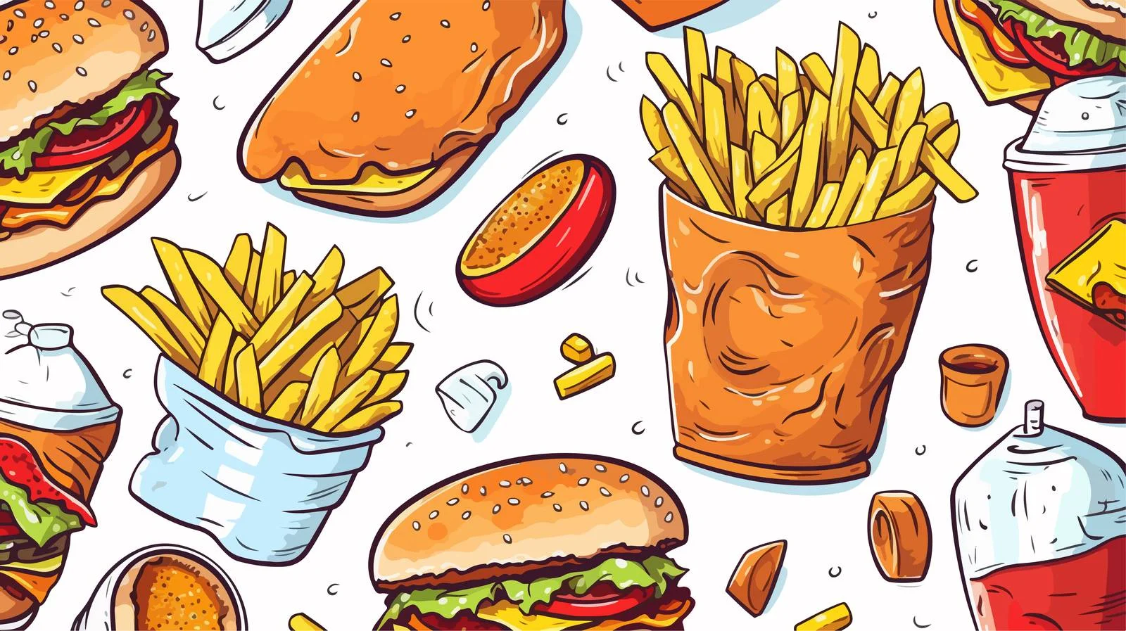Character Mascot Burger Fries Pattern — free download from Dotvec