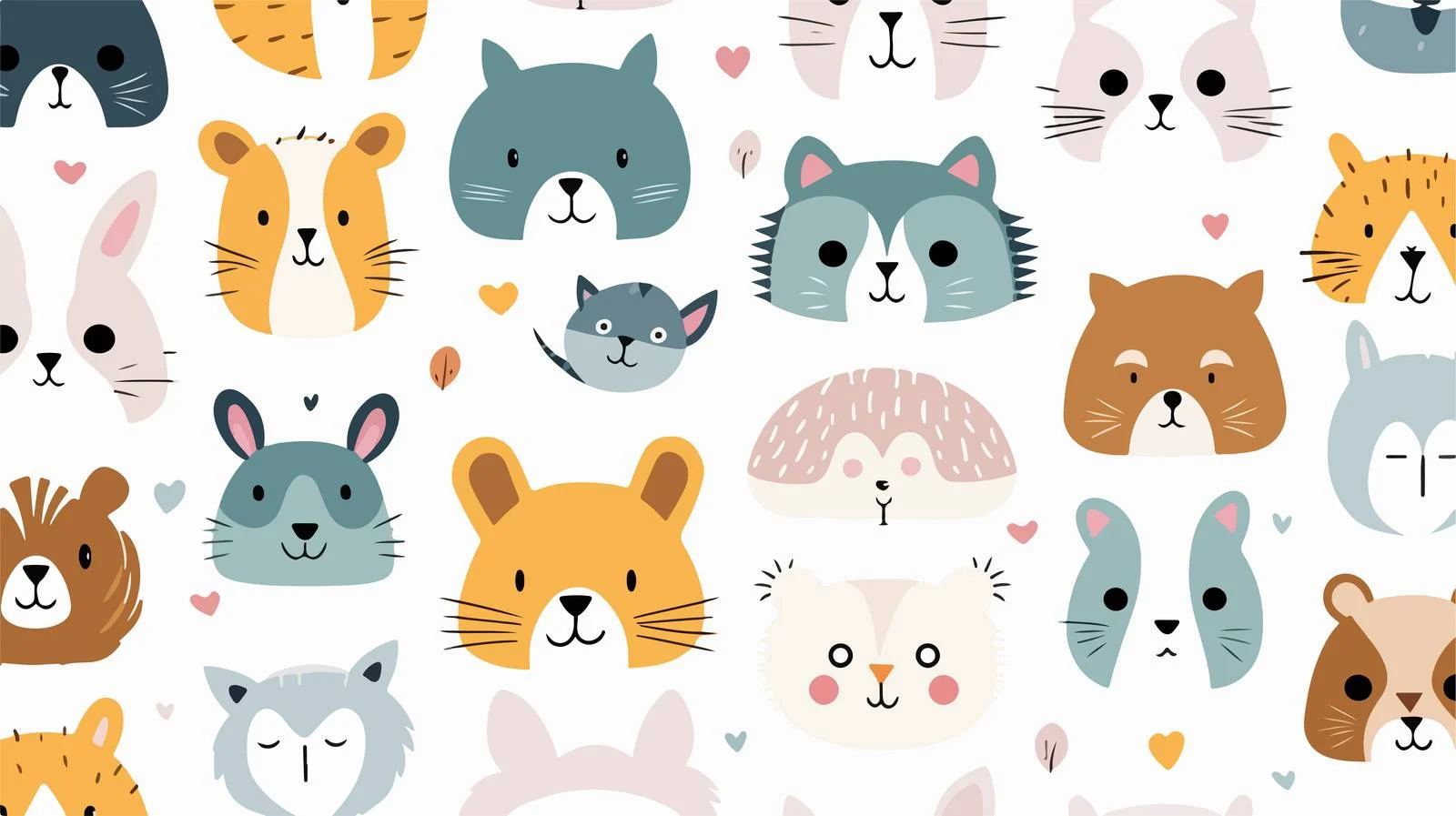 Adorable Animal Faces Doodle Pattern — free download from Dotvec