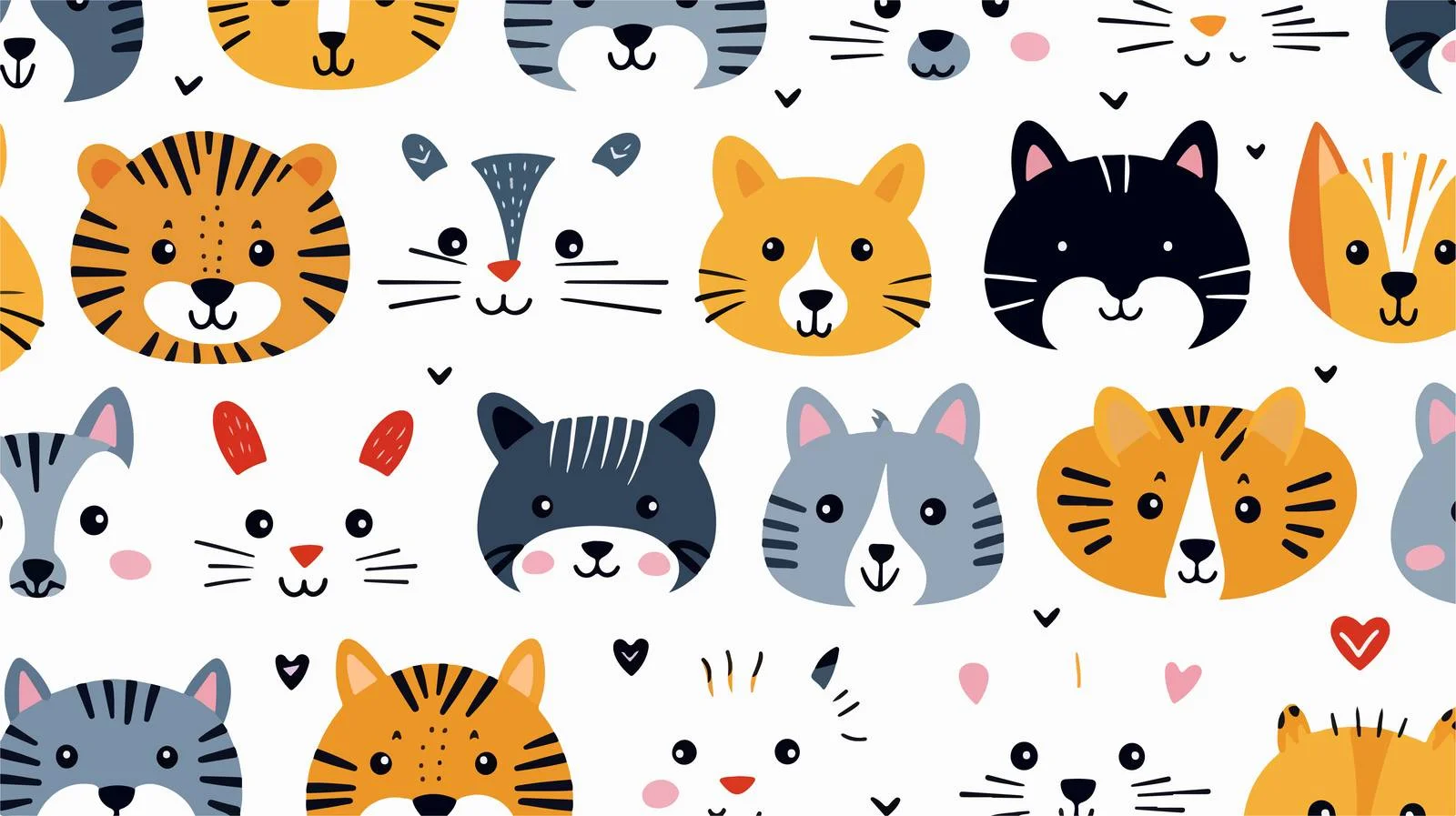 Cute Animal Faces Doodle Pattern — free download from Dotvec