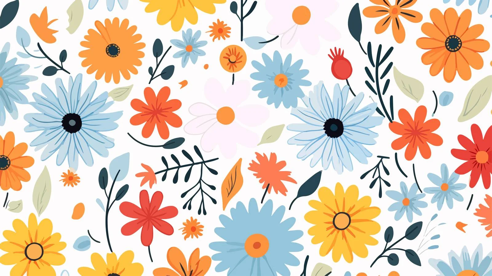 Hippie Doodle Style Flowers Pattern — free download from Dotvec