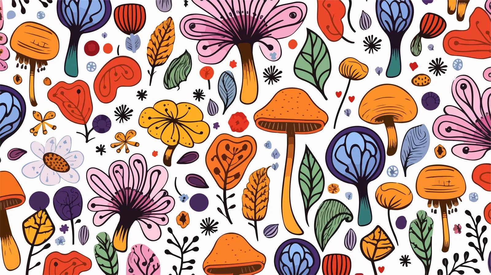 Floral Mushroom Doodle Seamless Pattern — free download from Dotvec
