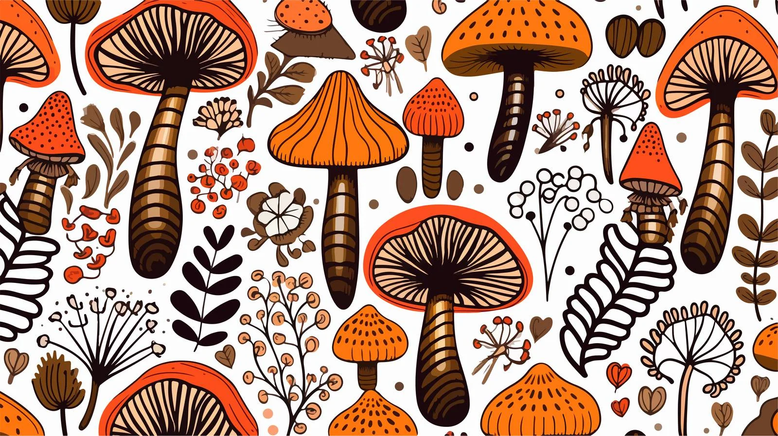 Doodle Floral Mushroom Seamless Pattern — free download from Dotvec